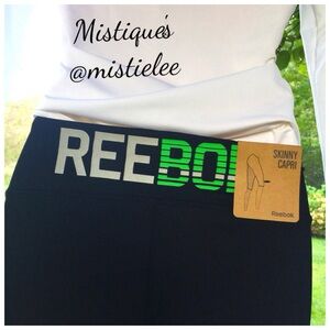 Athletic Reebok Sport Skinny Bright Blue Green Workout Capri NWT Size XS